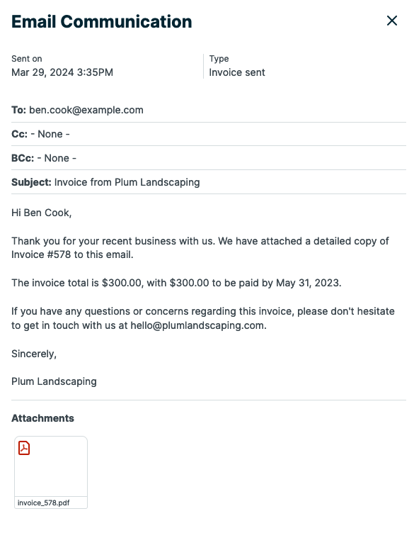 Preview of an email that was sent