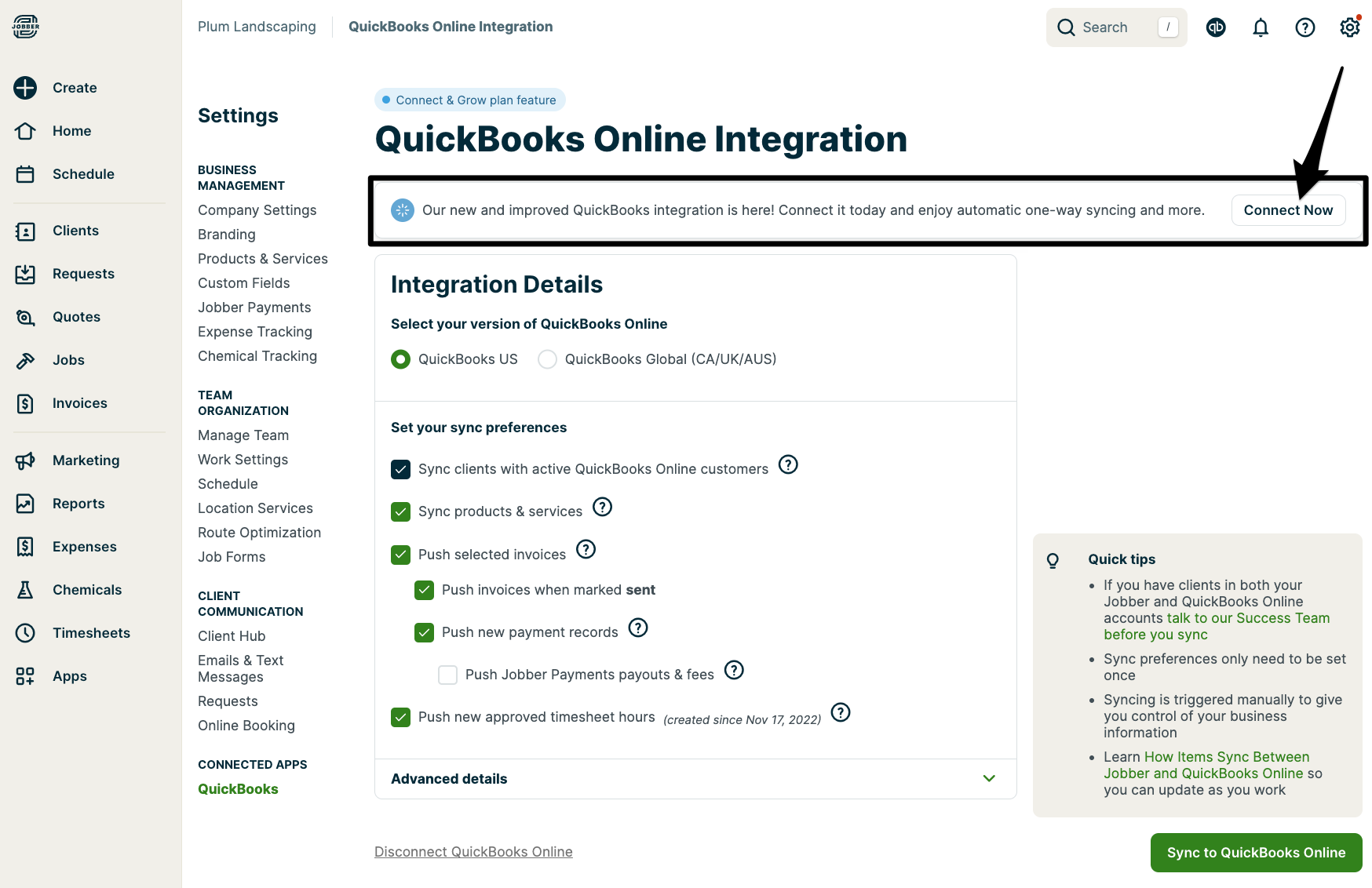 Connect Now button highlighted with an arrow
