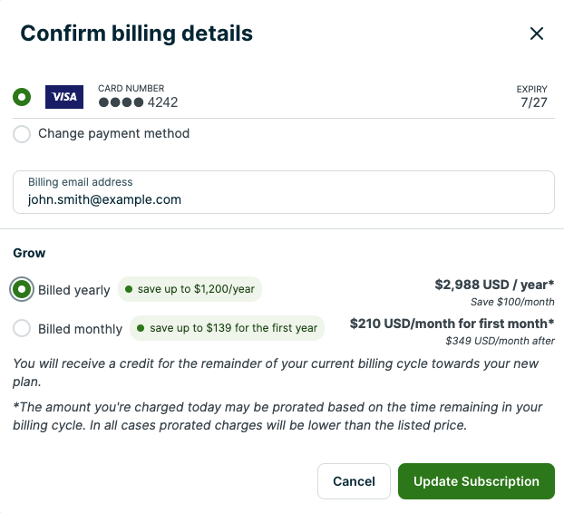 Choose if you want to be billed once a year or once a month