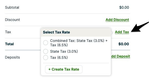 add tax button and options