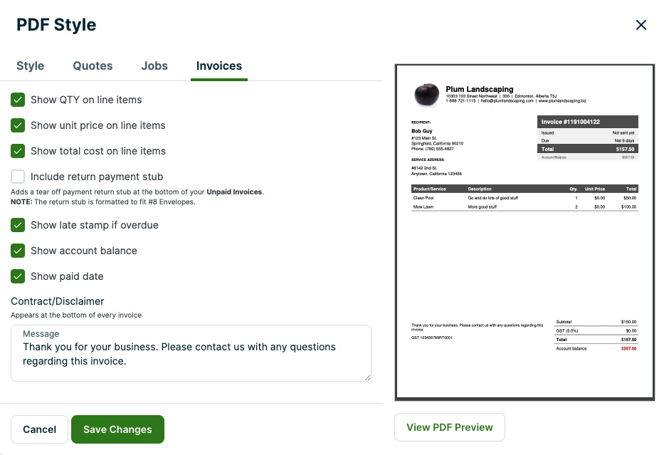 PDF Style tabs for invocies, quotes, and jobs
