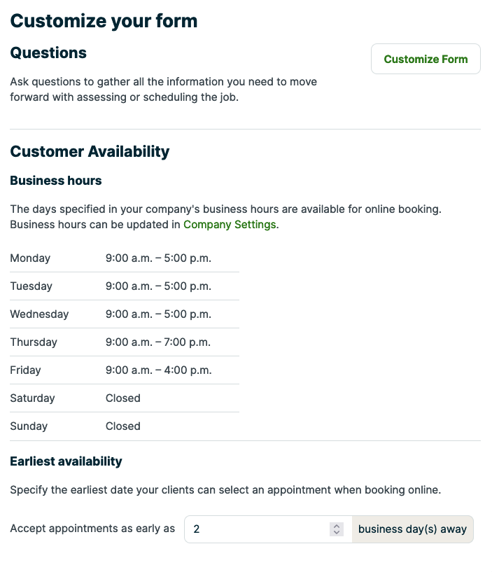 customize your request/online booking form