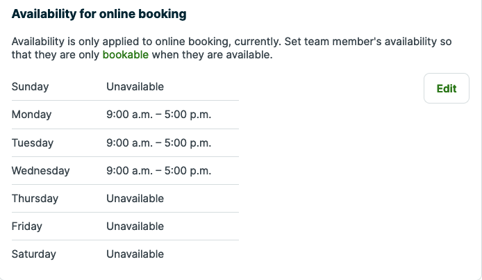 User availability for online booking