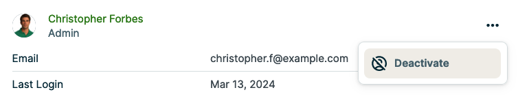 user with the option to deactivate them highlighted from the more options menu