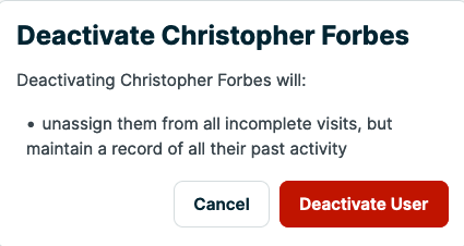 confirmation window to deactivate this user