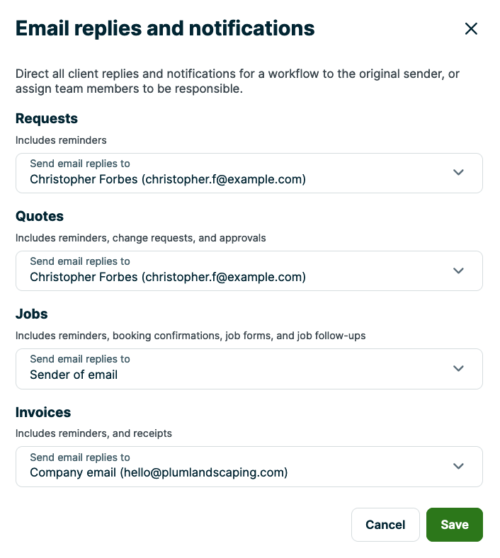 email reply-to settings
