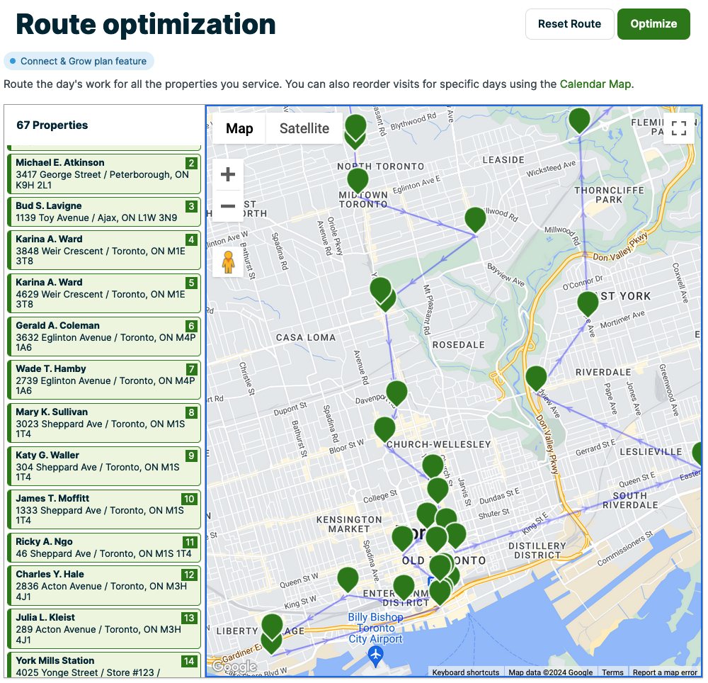 Route Optimization page in settings