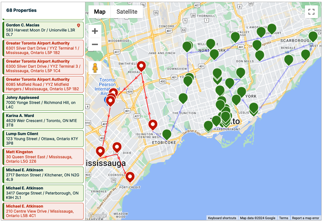 five properties highlighted in red