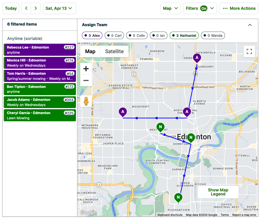 map view of the calendar