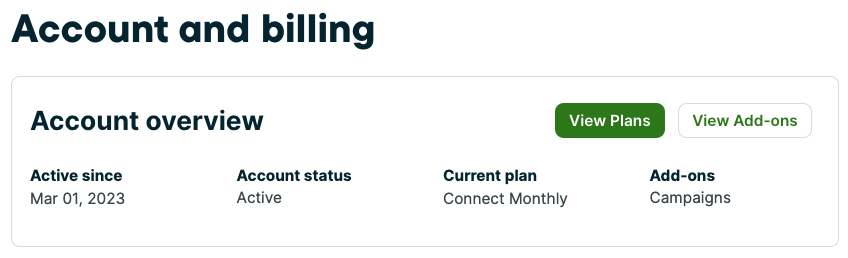 Account and billing page