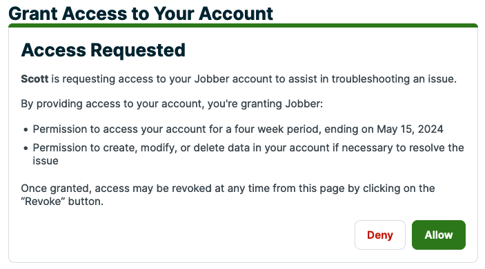 Access requested with a list of what you are giving access to