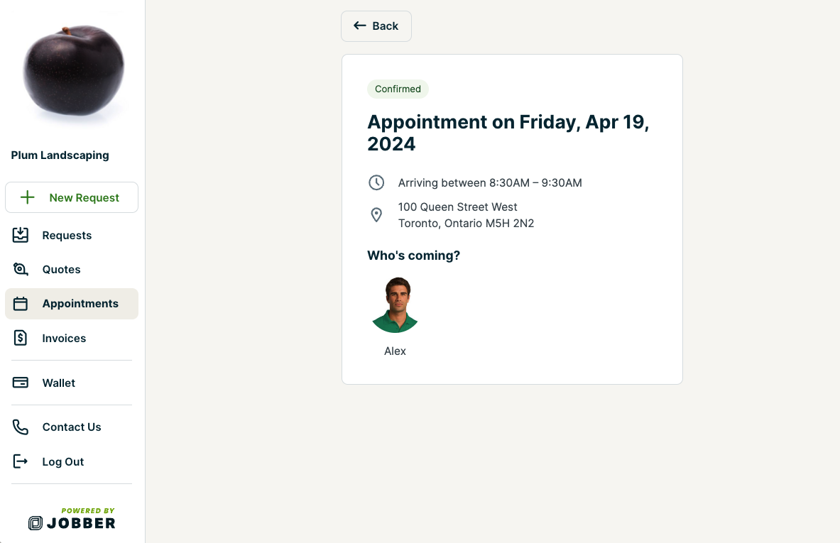 details for an upcoming appointment, including which team members will be attending the appointment with their profile picture