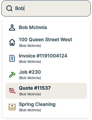 Global search including results
