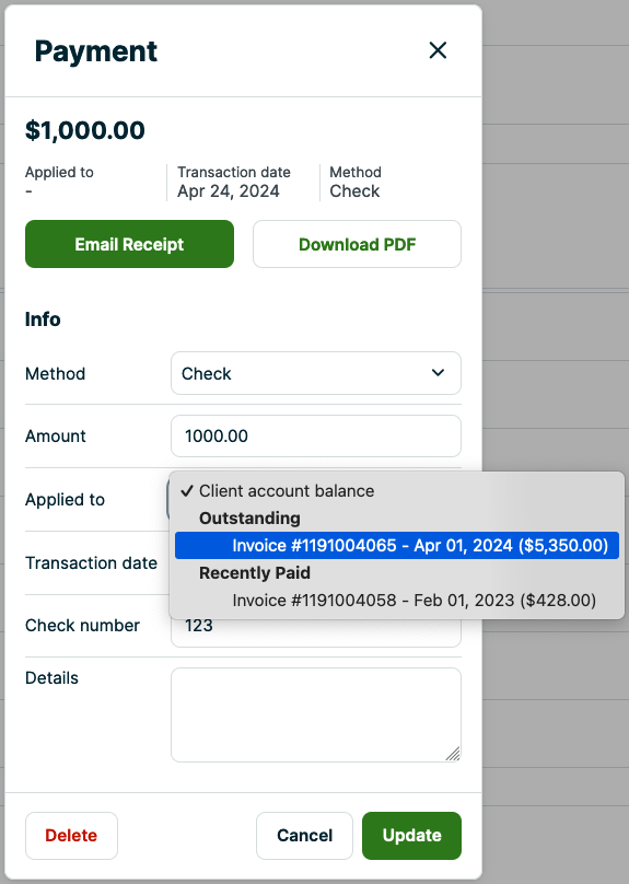 dropdown for applied to