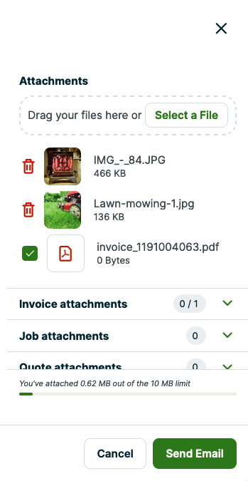 attachments being added to an email