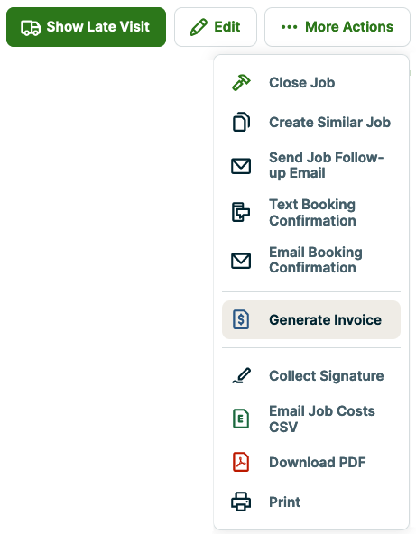 More Actions menu with Generate Invoice highlighted