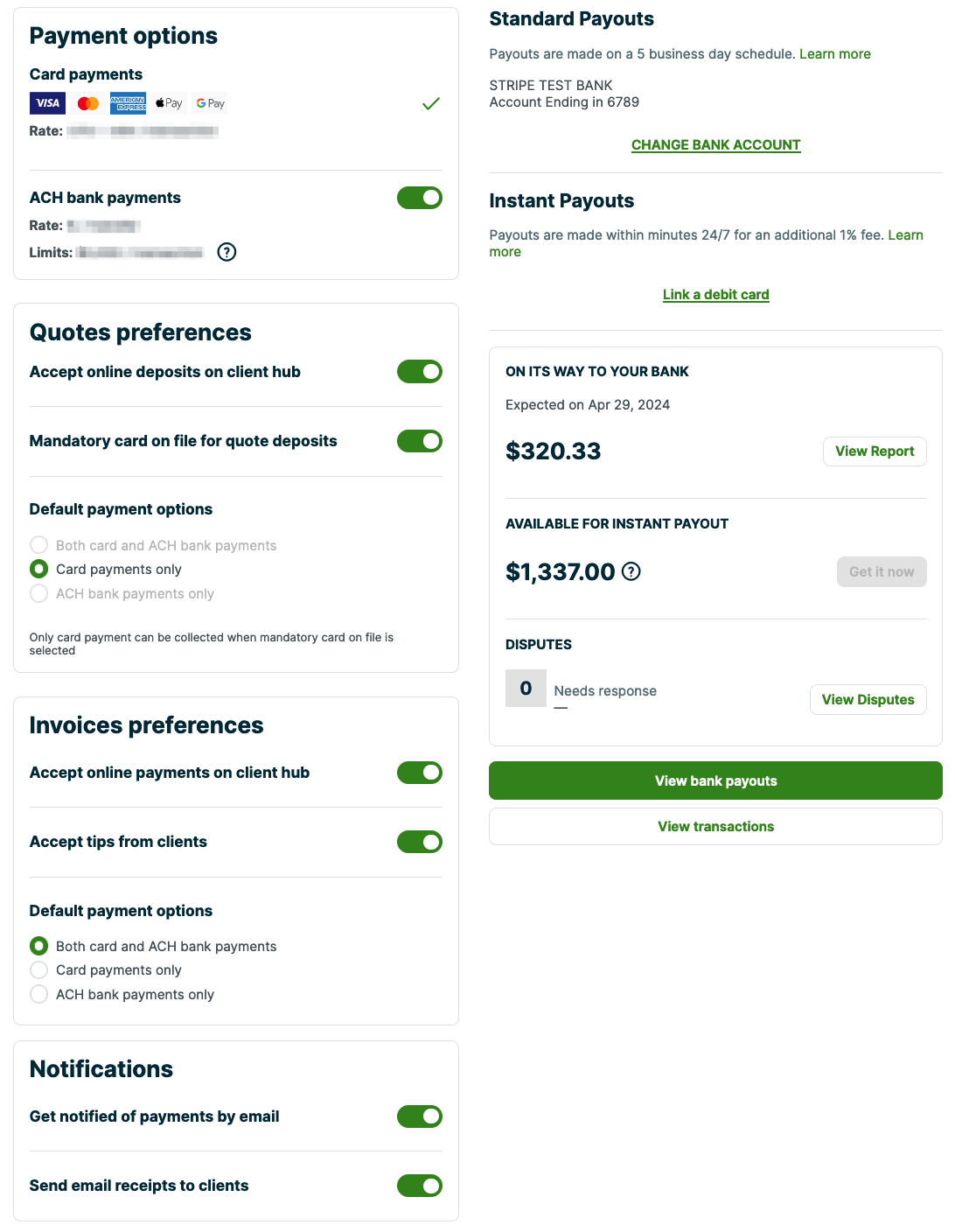 Jobber Payments Settings