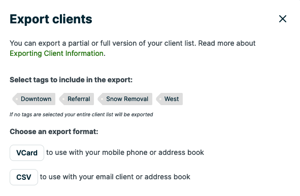 export clients options