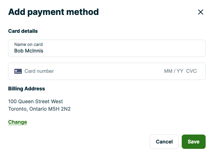 Add payment method screen
