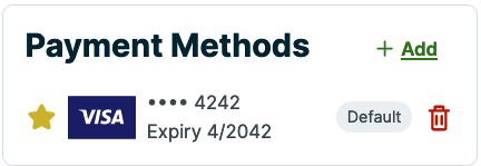 payment methods box with a visa and a mastercard saved