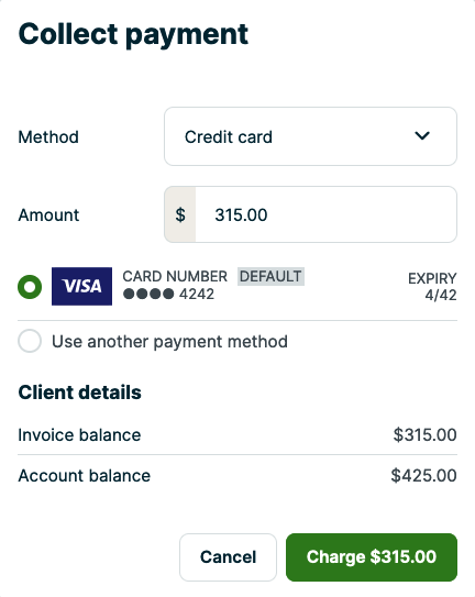 collect payment screen
