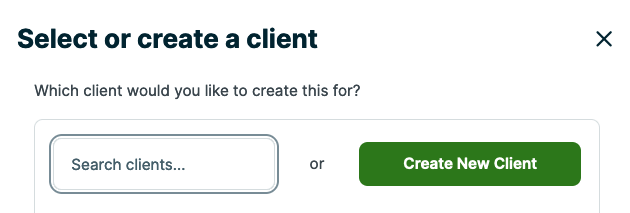 search clients or create a new client