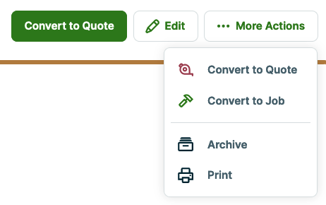 options to convert to quote, edit, and more actions menu