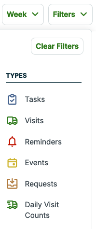 filters showing option for requests