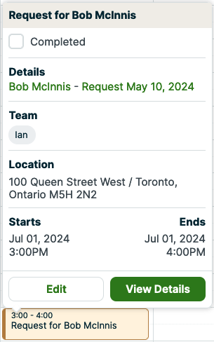 request details on the calendar