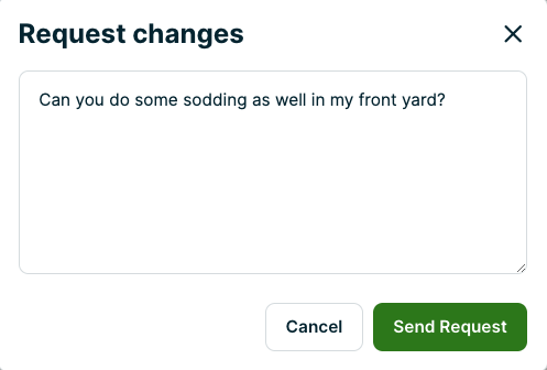 request changes pop-up with a textbox for the client to fill out