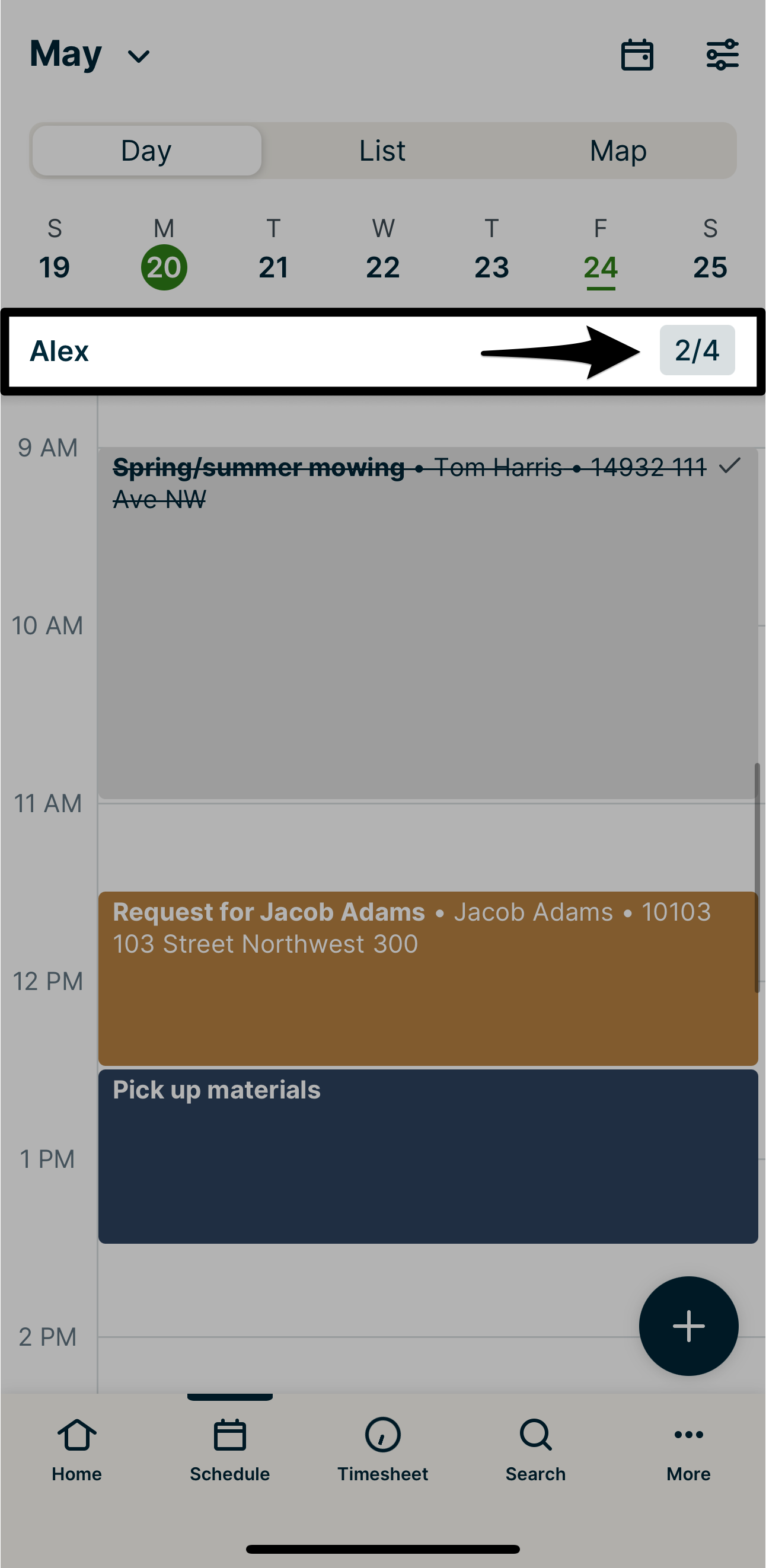 Daily events completion count with an arrow pointing to the number
