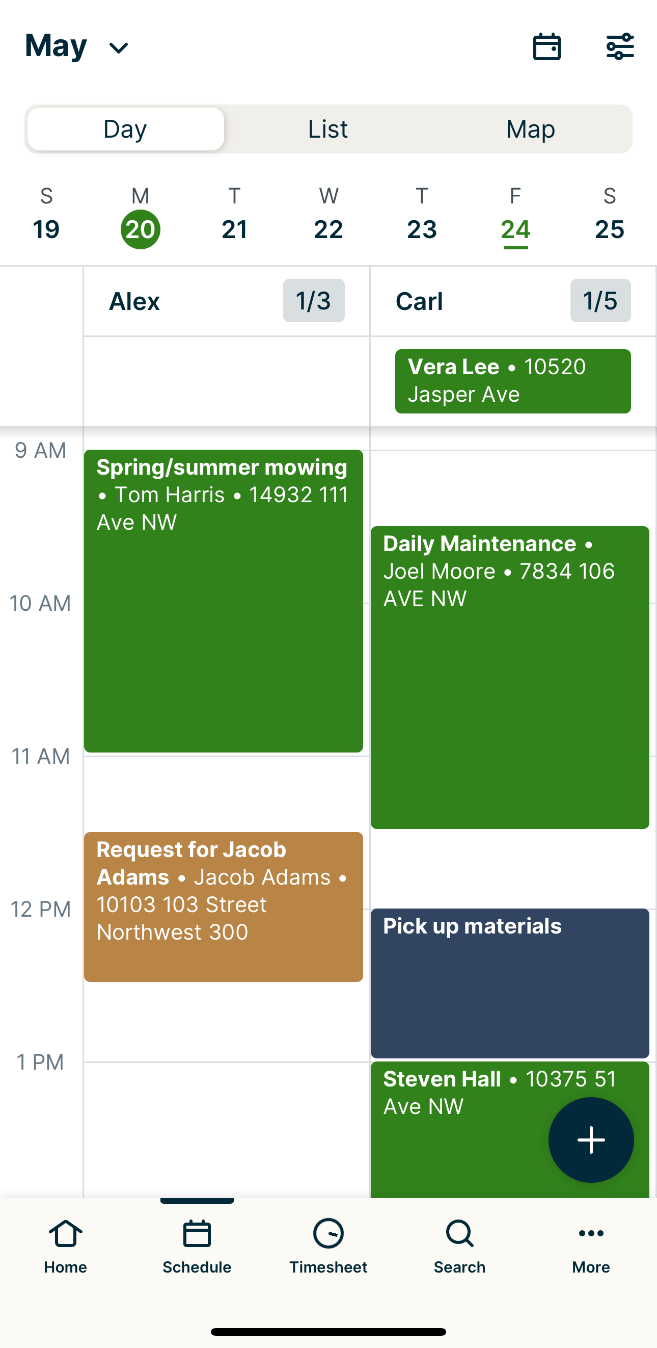 Day view showing two users schedules