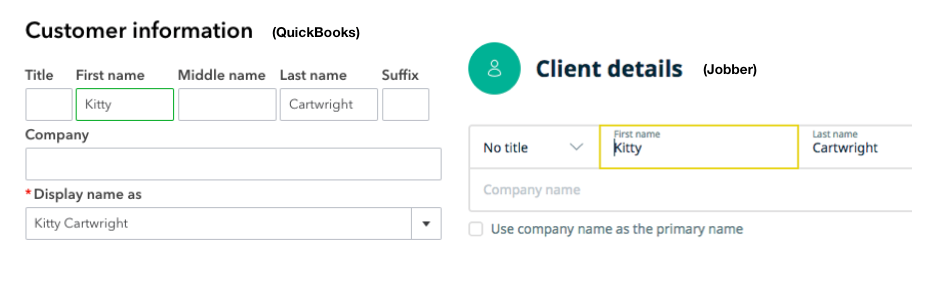Customer information edit screen in QuickBooks