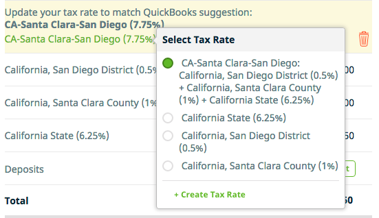 Clickong in the tax rate brings up the option to select the correct tax rate.