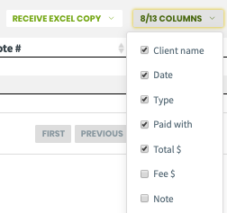 options that can be checked off to display more columns in the report