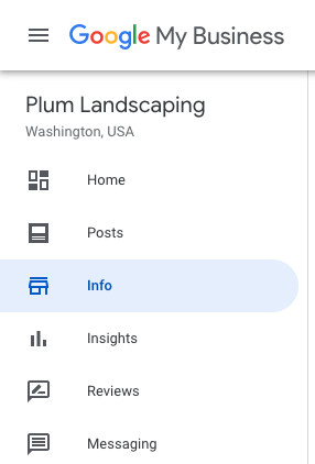 Sidebar from Google My Business with Info highlighted