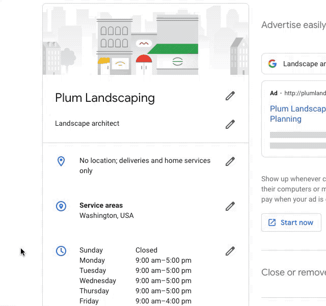 scrolling through google my business to the appointment URL section