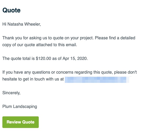 quote email with a button to review the quote