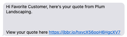 text message with a link to view the quote in client hub