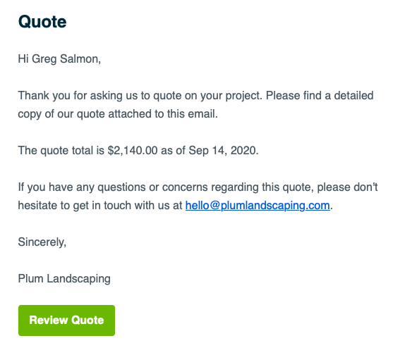 email preview asking a client to view their quote