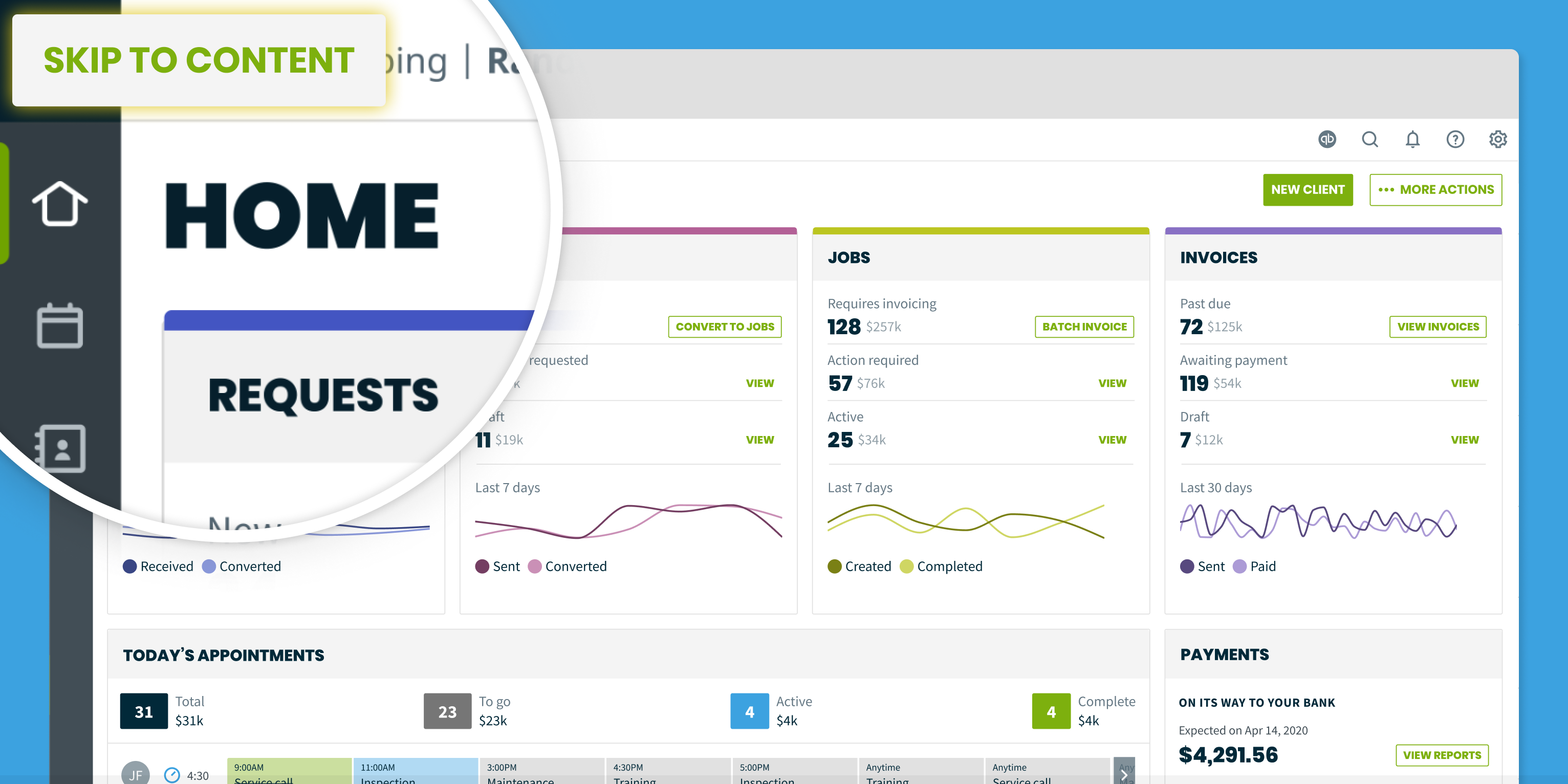 side navigation with option to skip to content