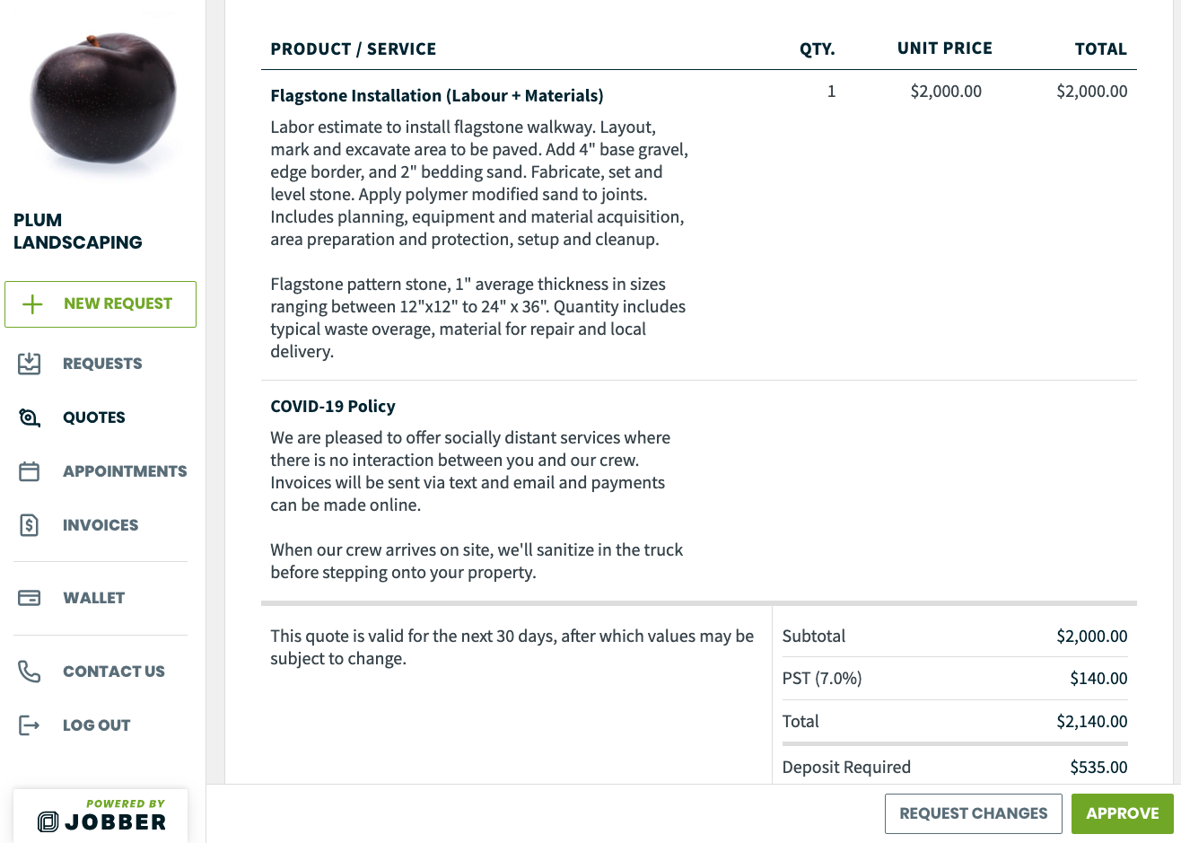 view of the quote in client hub