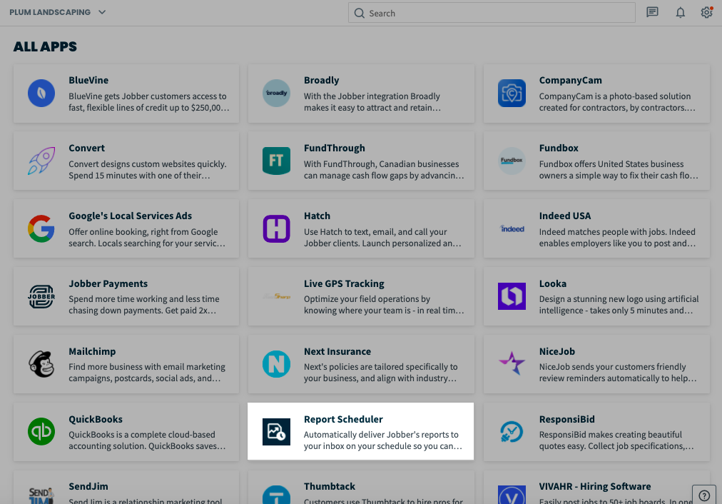 report scheduler highlighted in app marketplace