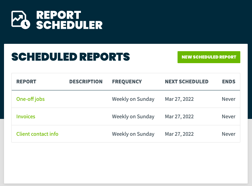 list of scheduled reports in the report scheduler app